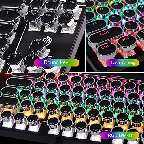 Image of HJK917 USB Wired Mechanical Gaming Keyboard, Blue Axis 87 Round Keys, RGB LED Backlit, Waterproof, Typewriter Style, Ergonomics, Easy to Hit, Compatible with PC /Laptops /Windows for Work /Game (Black)