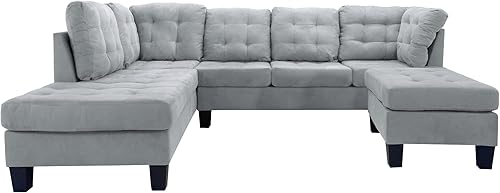 Miniatura 3 de Casa Andrea Milano LLC - Sofá modular moderno de 3 piezas de microgamuza copetuda en forma de L con diván reversible y otomana grande color ceniza