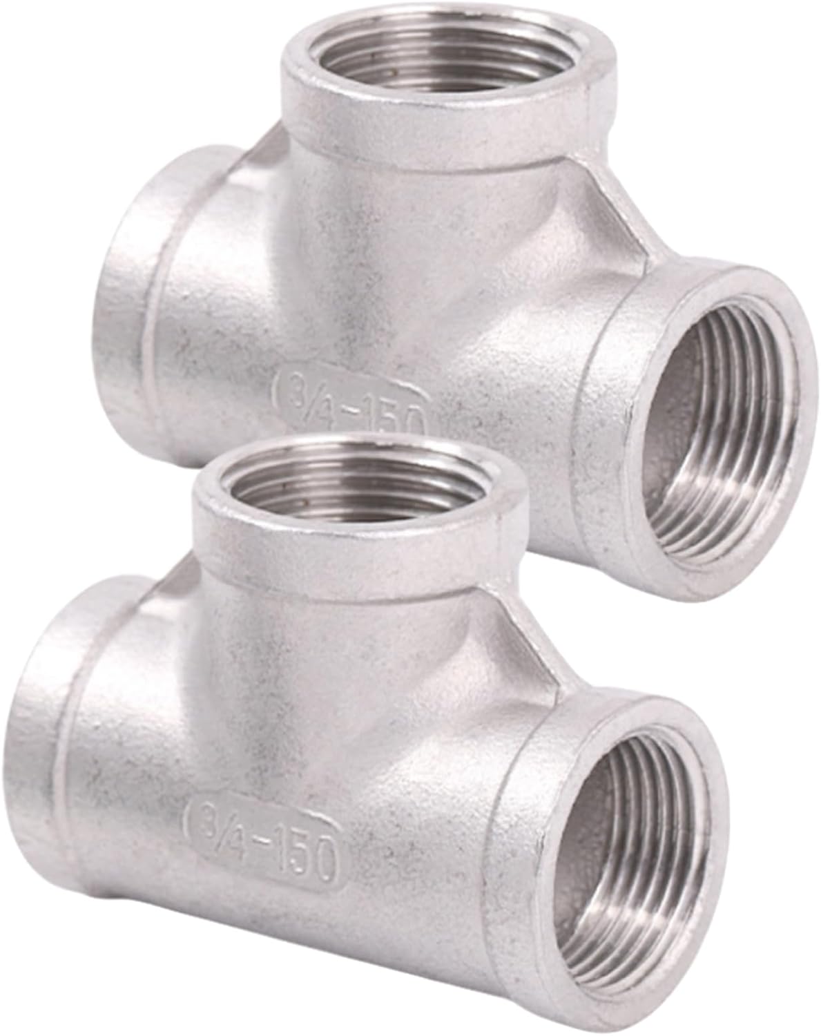 2Pcs 304 Stainless Steel 3 Way Tee Pipe Fitting, NPT Female Threaded, One Inlet and Two Outlets, for Industrial Construction Water Plumbing (NPT 1.5" (DN40))