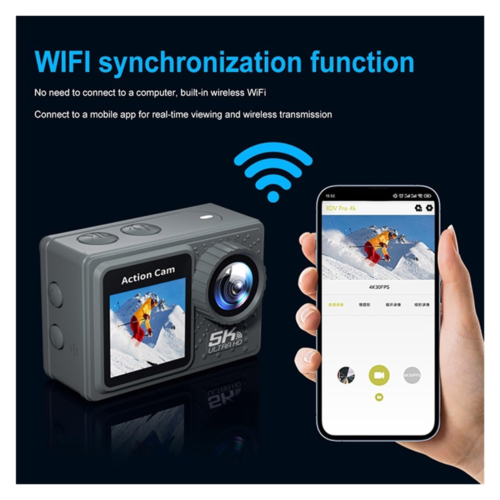 5K 4K 60FPS Action Camera Anti Shake WiFi Sport DV Cam Doppio Schermo Telecamera da Ciclismo Esterna 170 ° Grandangolare con Telecomando Alta Risoluzione