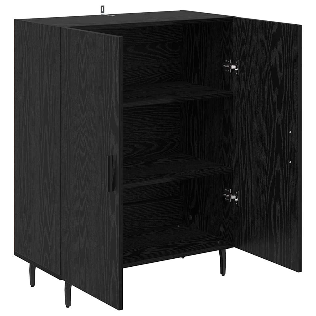 Credenza nera rovere 69,5 x 34 x 90 cm, materiale in legno con 2 ante, design moderno, grande spazio per soggiorno, sala da pranzo, corridoio e ufficio