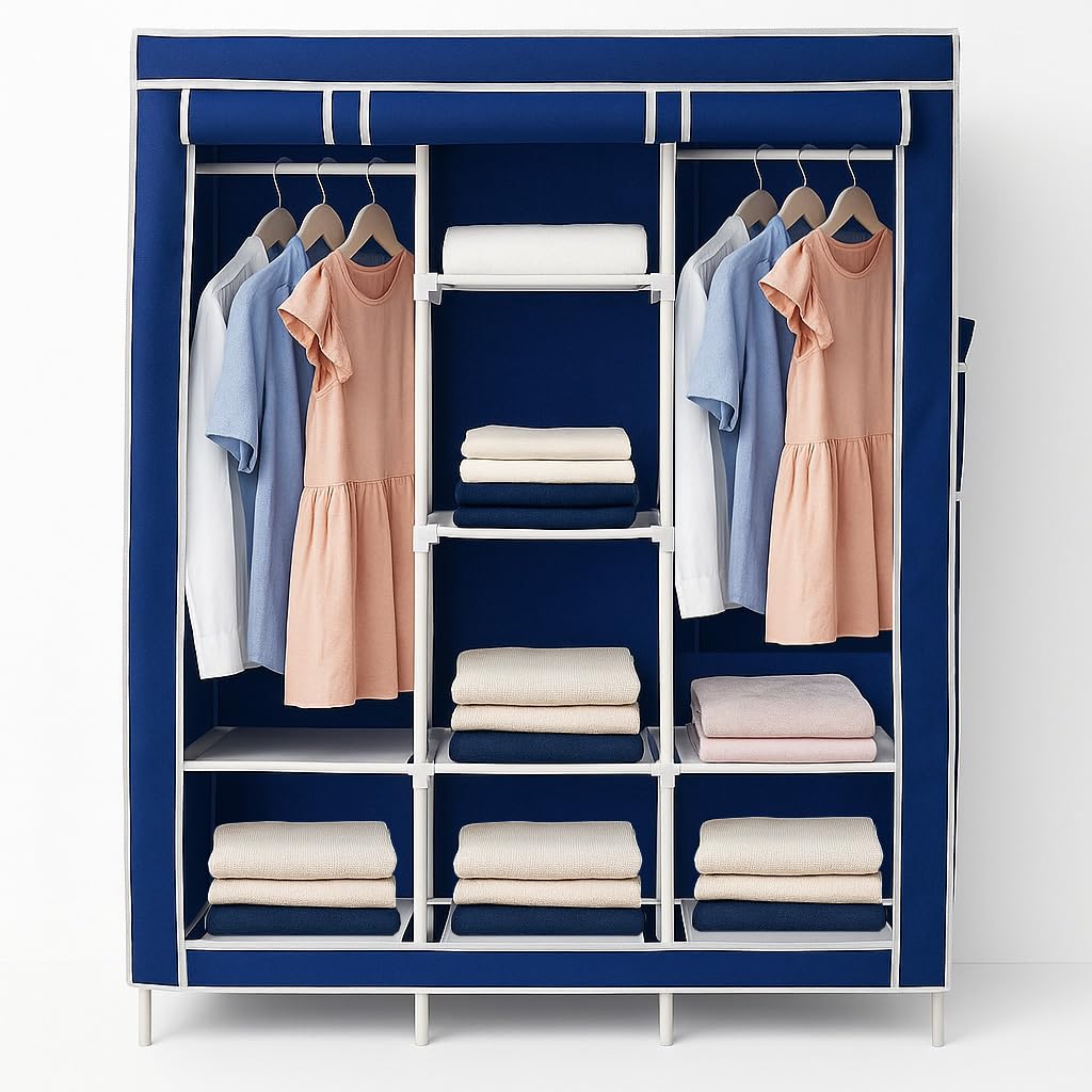 GTC® Foldable Collapsible Wardrobe Cloth Cabinet Rack Organizer Flower Pattern 6+2 Racks 125X43X165 cm (88130-4) Storage Unit
