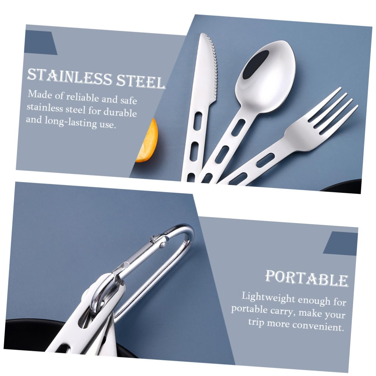 Toddmomy 3sets Posate Portatili Acciaio Inossidabile Per Campeggio e Viaggi Kit Completo Con Forchetta Cucchiaio e Cutter Facile Da Trasportare Per Picnic e Attività Outdoor
