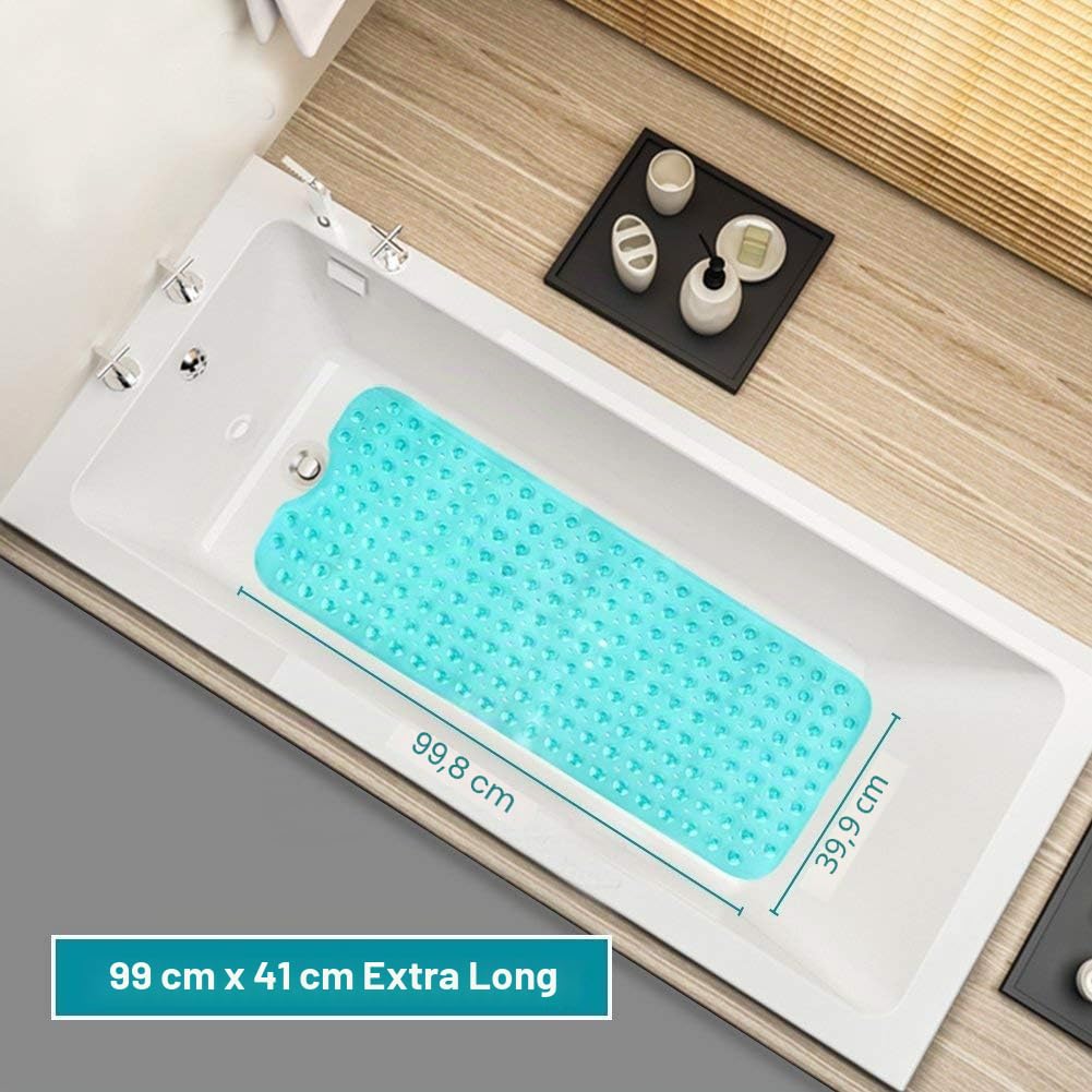 Wimaha tappetino da bagno antiscivolo, resistente alla muffa, BPA free, tappetino da doccia, tappetino da bagno, lavabile in lavatrice, idea per i bambini e più anziani, 100x40cm,Teal