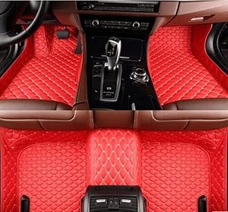 Custom Making Car Floor Mats for Mercedes-Benz G,GL,GLA,GLB,GLC,GLE,GLK,GLS,M,ML 2000-2023 Non-Slip Leather Floor Liners (Red+Beige)