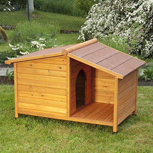 Large Wooden Dog Kennel. Sturdy and Attractive Outdoor Wood Dog Kennel & Sheltered Patio Make For a Special Home For Your Pet.