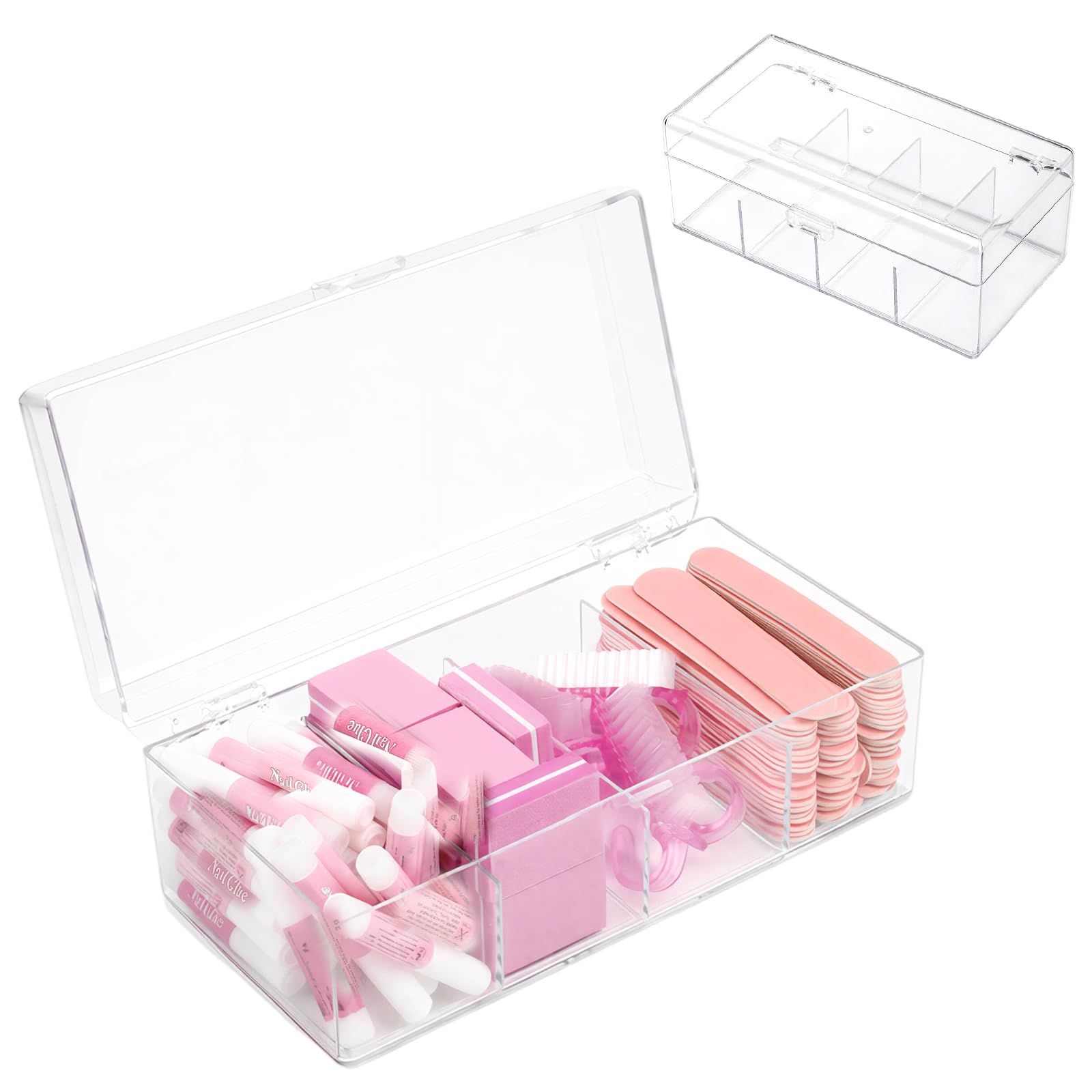 BQAN Clear Acrylic Nail Tool Box 4 Compartment Desktop Nail Organizer