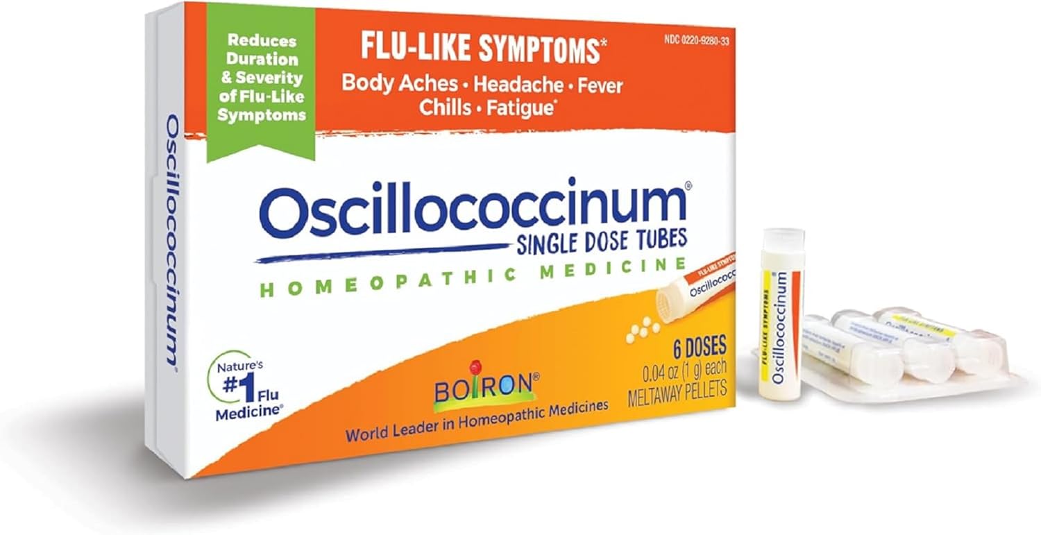 Boiron Oscillococcinum for Relief from Flu-Like Symptoms of Body Aches Headache Fever Chills and Fatigue - 6 Doses