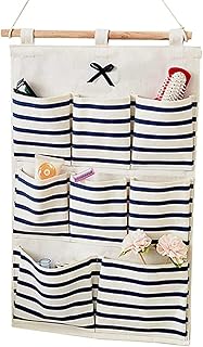 COOLBABY 8 Pocket Bathroom Storage Bag Bedroom Kitchen Hanging Storage Organizer Bag Space Saver Hanger, Off White Wall Closet Hanging Storage Bag, Premium Linen Fabric Door Organizer YLY019-SRK