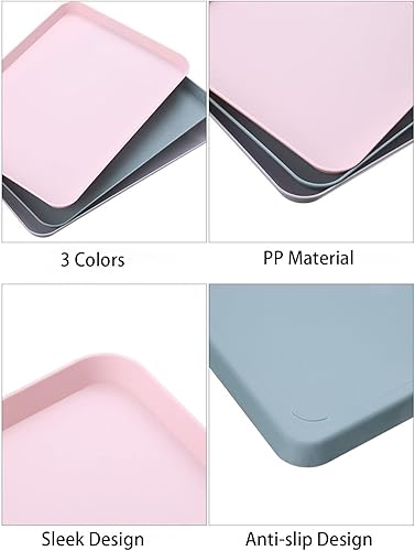 Miniatura 4 de Paquete de 6 bandejas de plástico de 8 x 12 pulgadas, lindas bandejas pequeñas de color rosa, gris y azul con pared de 2 pulgadas, bandeja