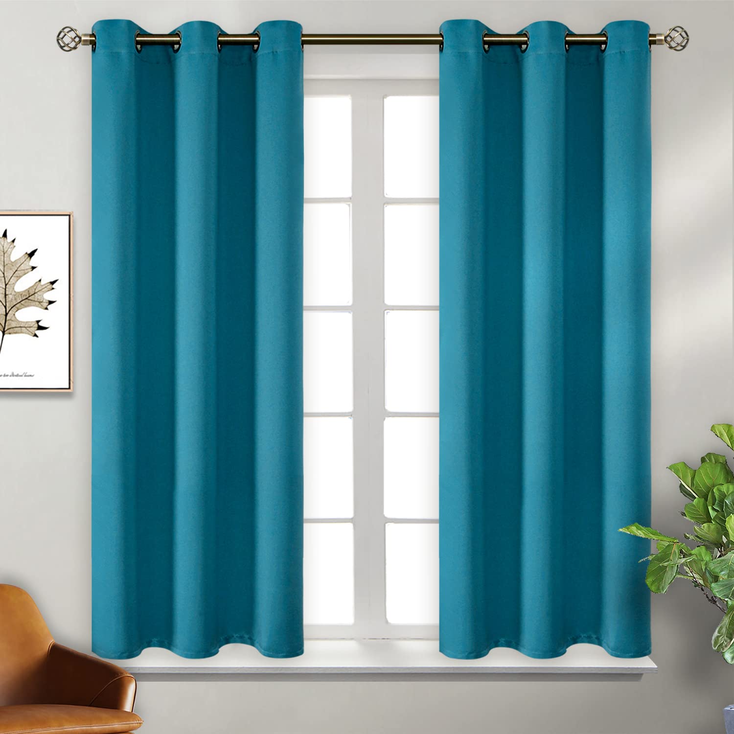 BGment Short Curtains for Small Window 54 Inch Long - Peacock Blue 2 Panels