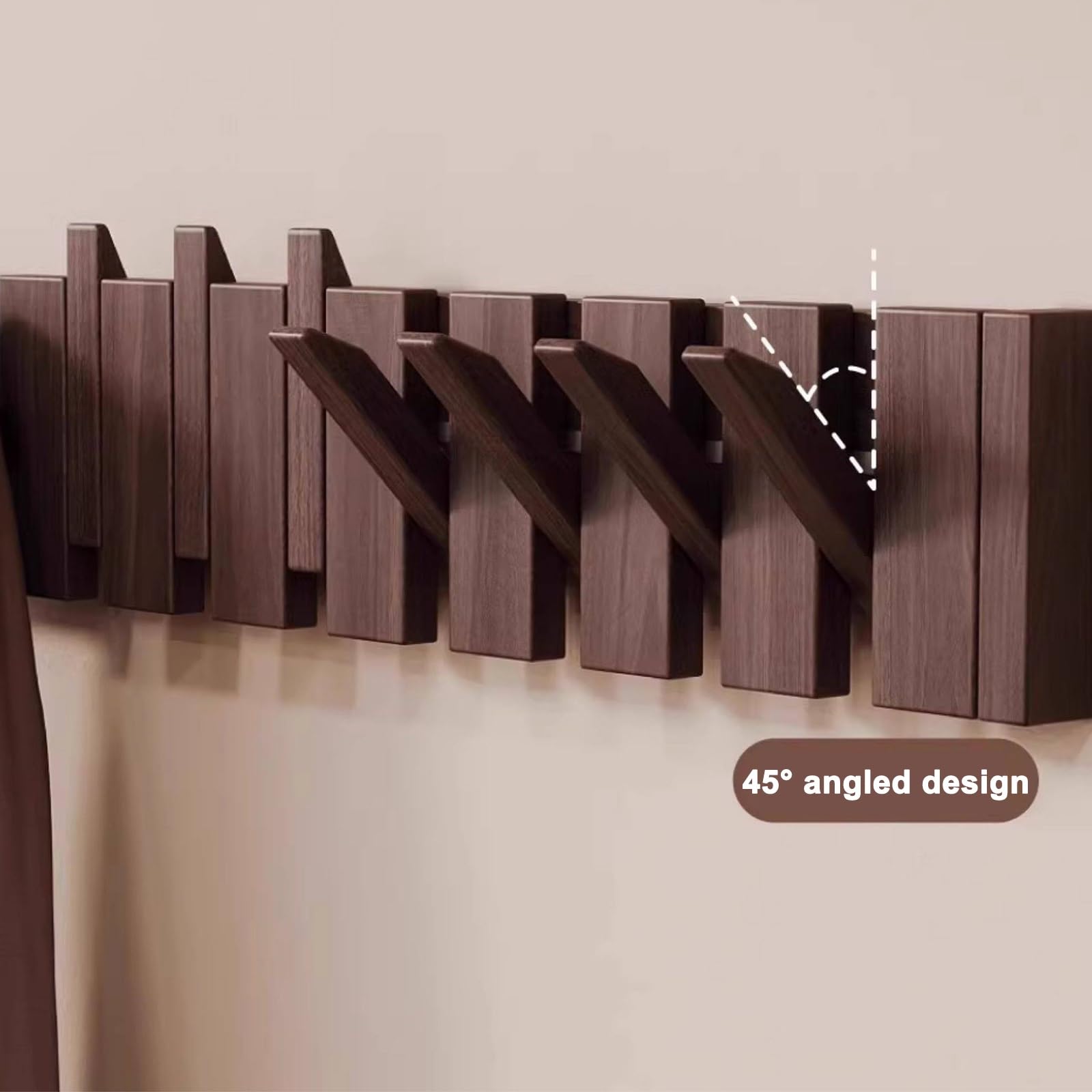 NEPHRA Perchero de Pared de Madera Plegable con Ganchos Abatibles Estilo Tecla de Piano, Perchero Pared de Haya, Organizador para Ropa, Llaves, Sombreros, Toallas, Bolsos(Raw wood,12 hooks)