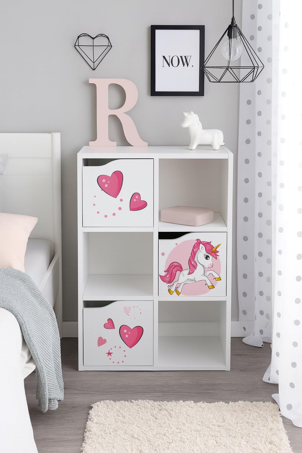 leomark Kubico Slim -Unicorno Rosa - libreria colorata per bambini, libreria, pratico scaffale in stile giocoso, ideale per una sala giochi o una cameretta per bambini Dimensioni: 59,5 x 29 x 89,5 cm