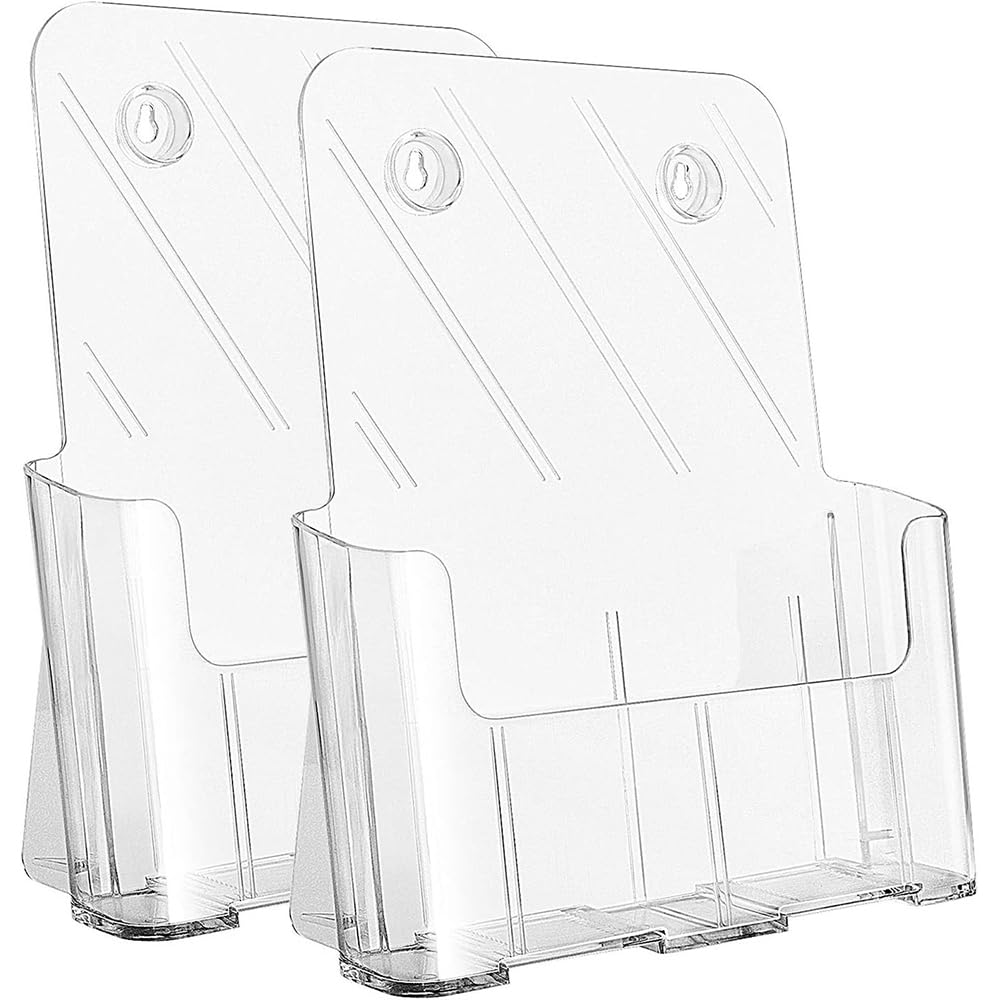 2 Porta Folletos de Acrílico Transparente A4 para Pared o Mesa – Soporte para Folletos, Menú, Revistas, Panfletos y Volantes