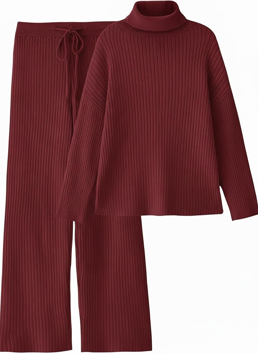 tysort Women’s Winter Woolen Turtleneck Sweater with Pajama | Warm Winter Wear Cord Set | Woolen Tracksuit Loungewear Set-picture-28
