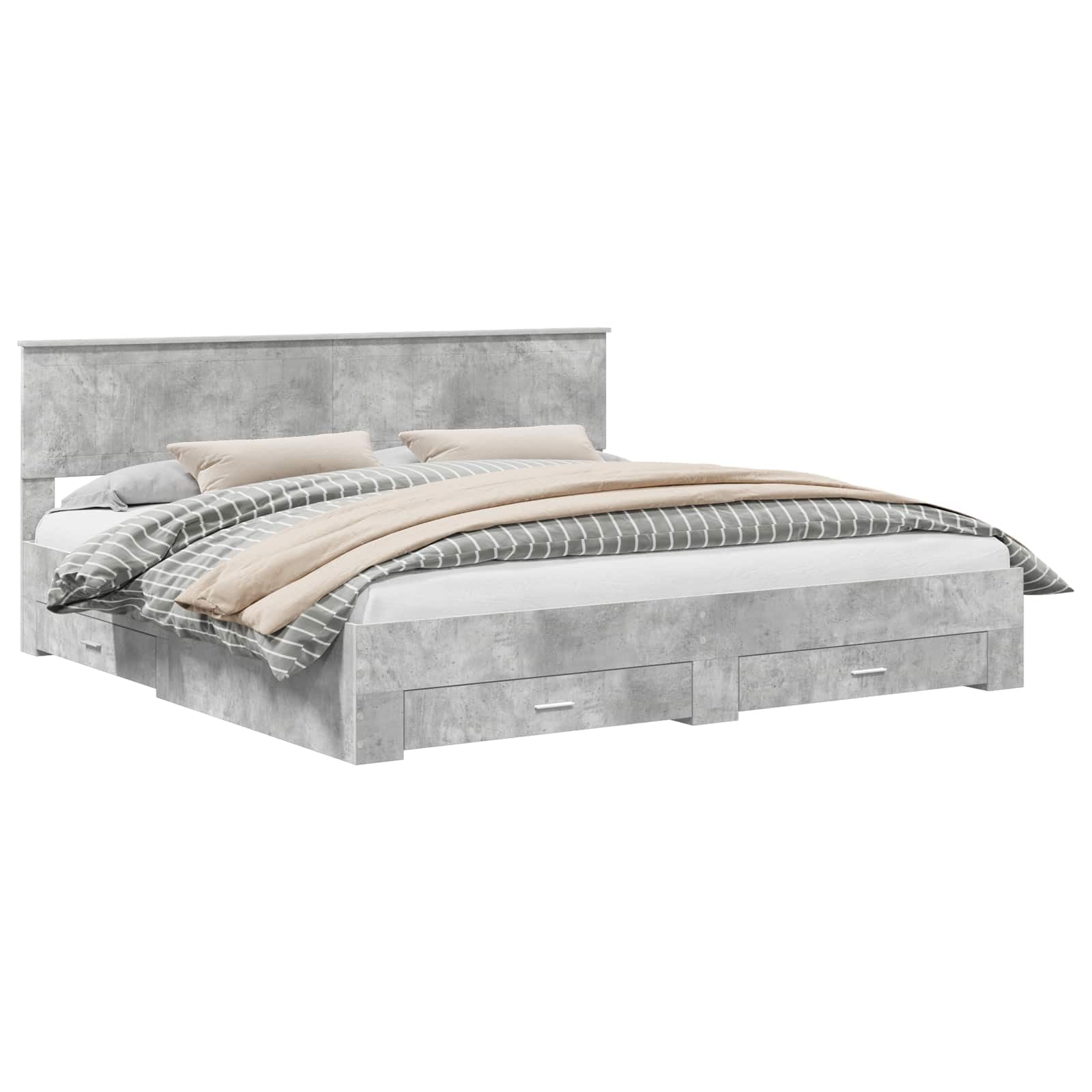 Telaio per letto con cassetti, grigio cemento, 200 x 200 cm, in legno, moderno, con vano portaoggetti, per camera da letto, durevole e stabile, compatibile con materassi di dimensioni 200 x