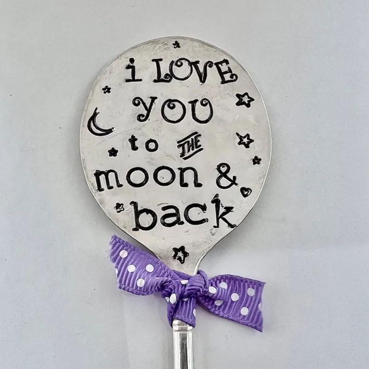 Garden Marker Friendship Gift, Silver Stamped Spoon Plant Markers, Garden Metal DIY Decorative Sign Plant Labels,Plant Lover Garden Decoration (I Love You to The Moon and Back)