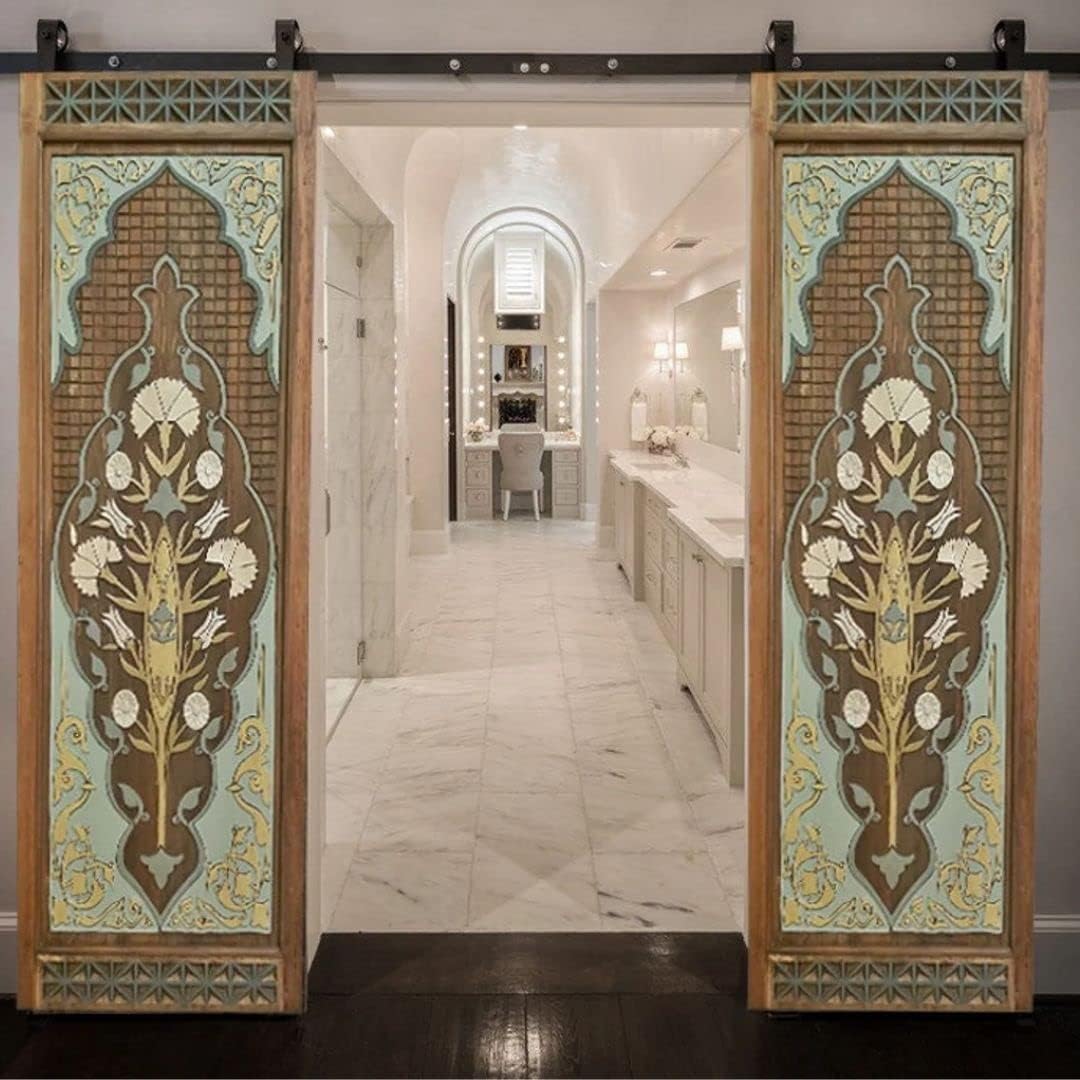 Hand Carved Custom Built Gold Door, Antique Floral Barn Doors, Custom Size Interior Exterior Doors, Hinged Doors, Arched Door, Pantry Doors