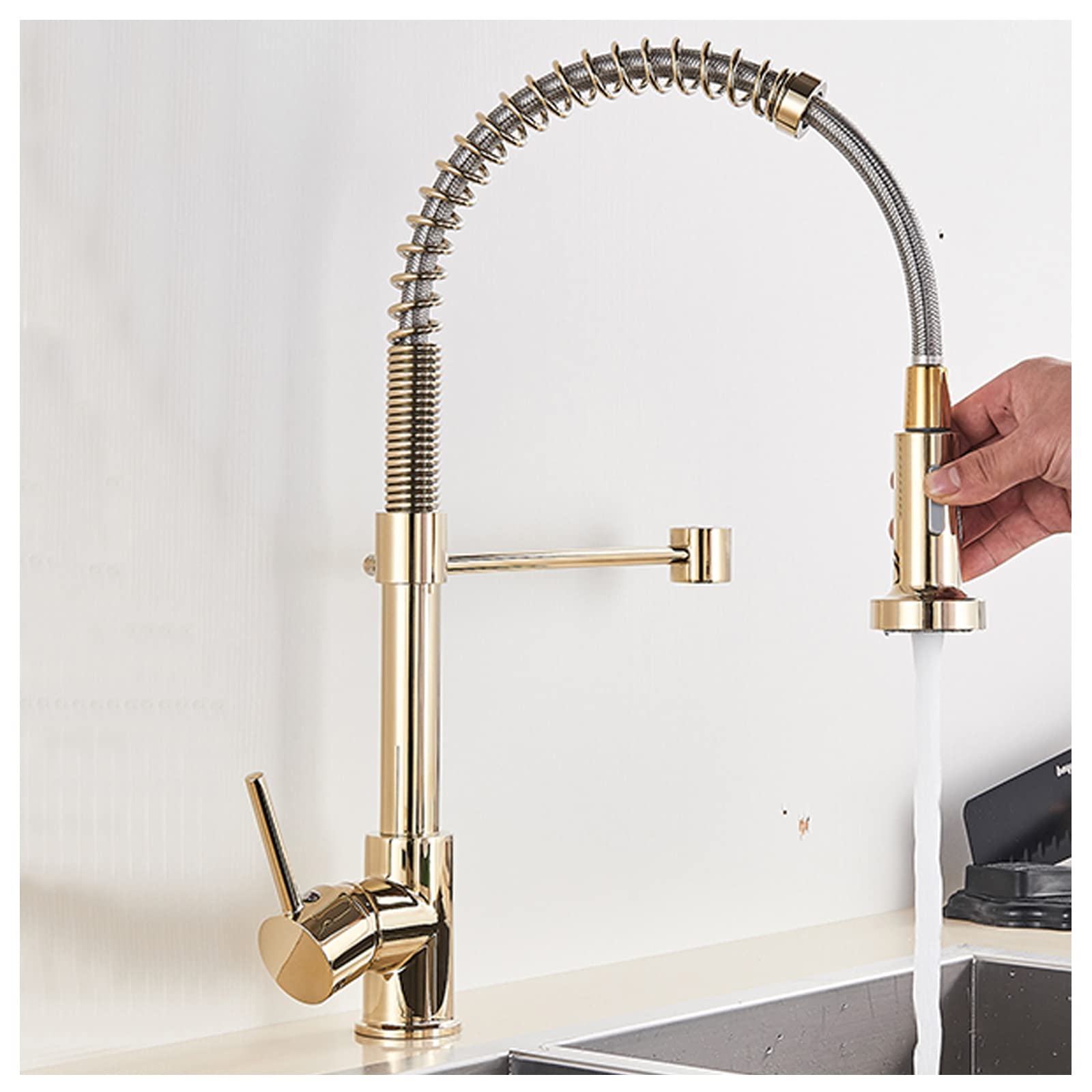 FCXWEVR Spring Pull-Down Kitchen Faucet, Commercial 2-in-1 Sink Tap, Single Handle Arc Design, Stylish & Functional Kitchen Sink Mixer with Sprayer, Enhance Your Cooking Experience.