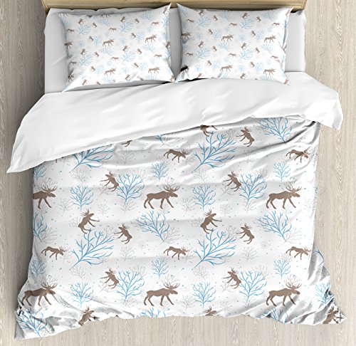 Ambesonne NEV_22291_KING Moose Duvet Cover Set cover
