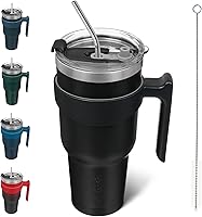 Vista 78 de BJPKPK - Vaso de 10 onzas con asa, vaso aislado con tapa y pajilla de acero inoxidable, taza de viaje para café, color lavanda