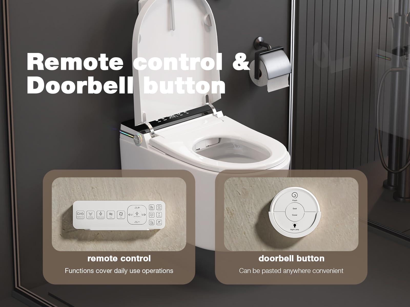 MEJE #MZE-G830E - Toilette intelligente da parete, WC intelligente allungato con bidet integrato, sedile riscaldato, asciugatrice ad aria calda, scarico automatico, apertura e chiusura automatica,