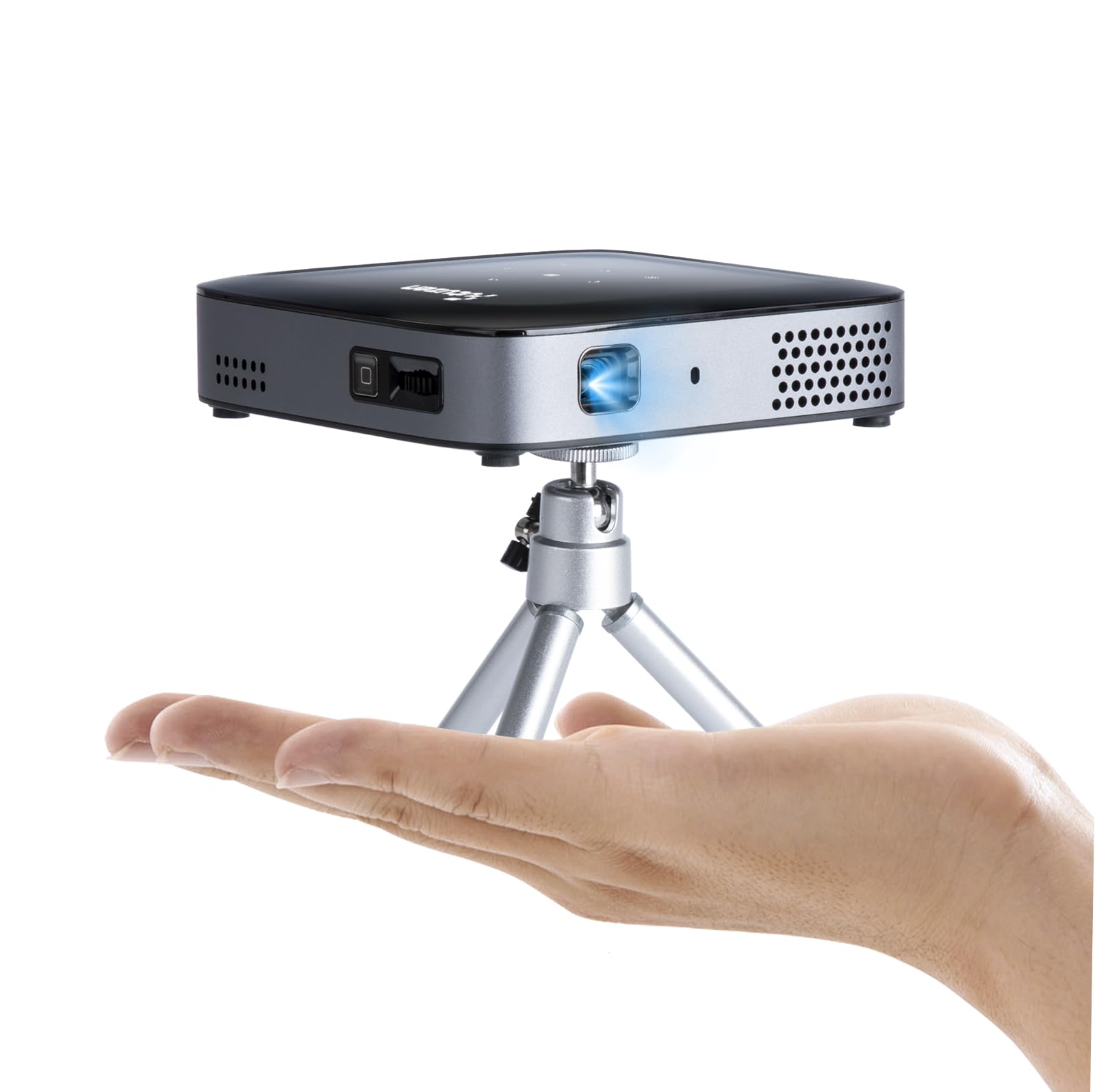 Mini Proyector Recargable, DLP 4K Ultracorto con Soporte Proyector Portátil con Batería WiFi Bluetooth 5.2, Corrección Automática Altavoz HiFi 100% Sellado Proyector Compatible con Android iOS