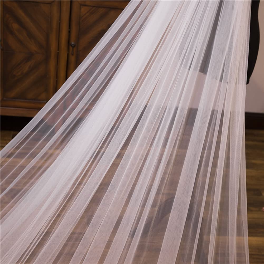 3M Lange Hochzeitsschleier Kirche Hochzeit Brautschleier Tüll Kante Appliques Schleier mit Kamm Spitzen -Pailletten Softtüll für Braut Fotostudio Hochzeitskleid Zubehör Elfenbein
