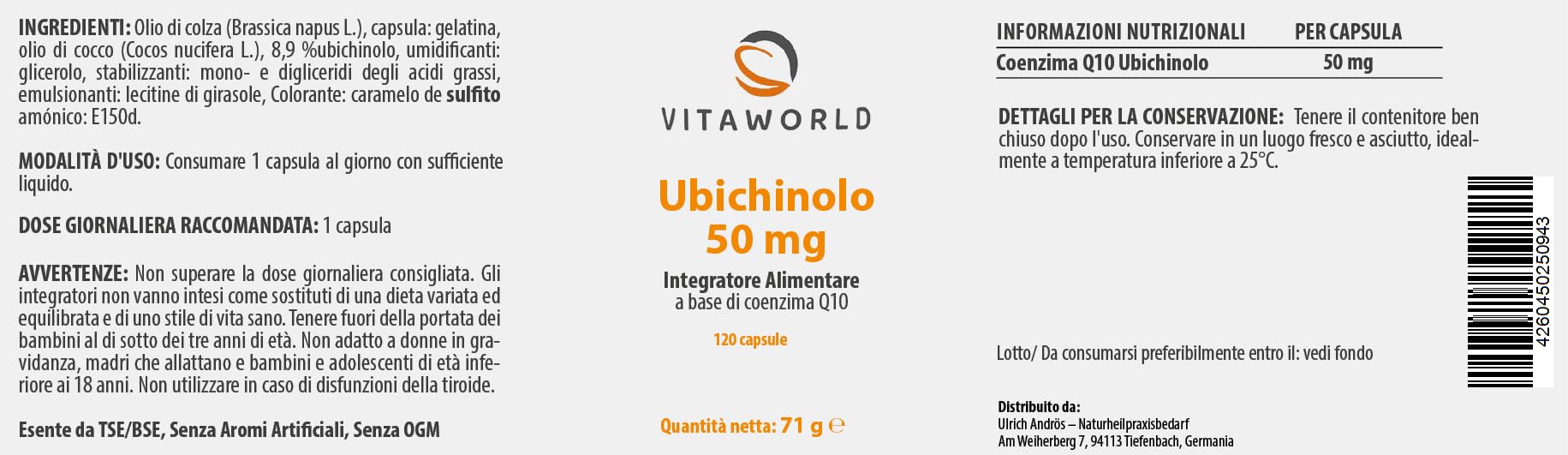 Pack di 3 Vita World Ubichinolo Ubiquinolo 50mg 3 x 120 Capsule - Forma attiva e per lo più facile assorbimento di Q10 -Coenzima Q10