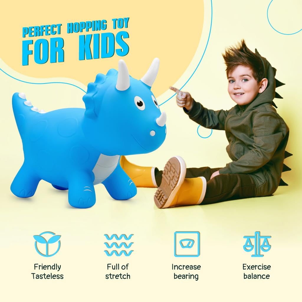 U&C Planet Dinosuar Animal Hopper Jouet de Saut Gonflable pour Enfants 2-5 Ans Bleu Foncé