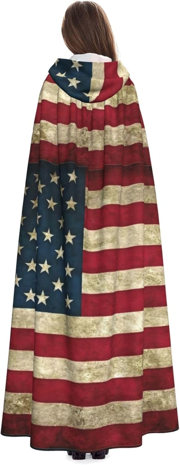 American flag print Hooded Robe Cloak Long Cape Cosplay Costume Halloween Witch Cosplay Robe for Men Women
