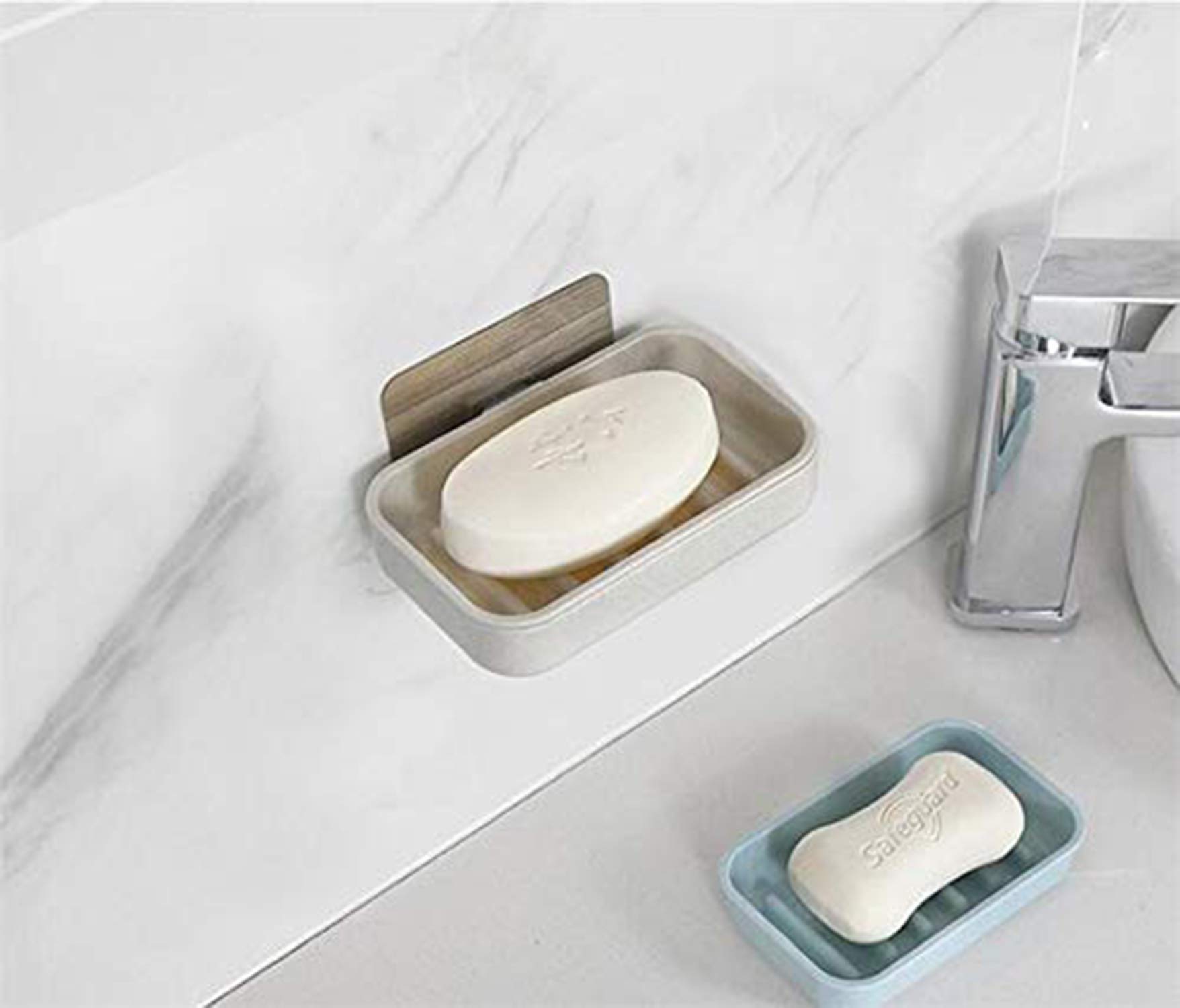 Klaxon Plastic Magic Sticker Series Self-Adhesive Waterproof Kitchen Bathroom Soap Holder (Beige)