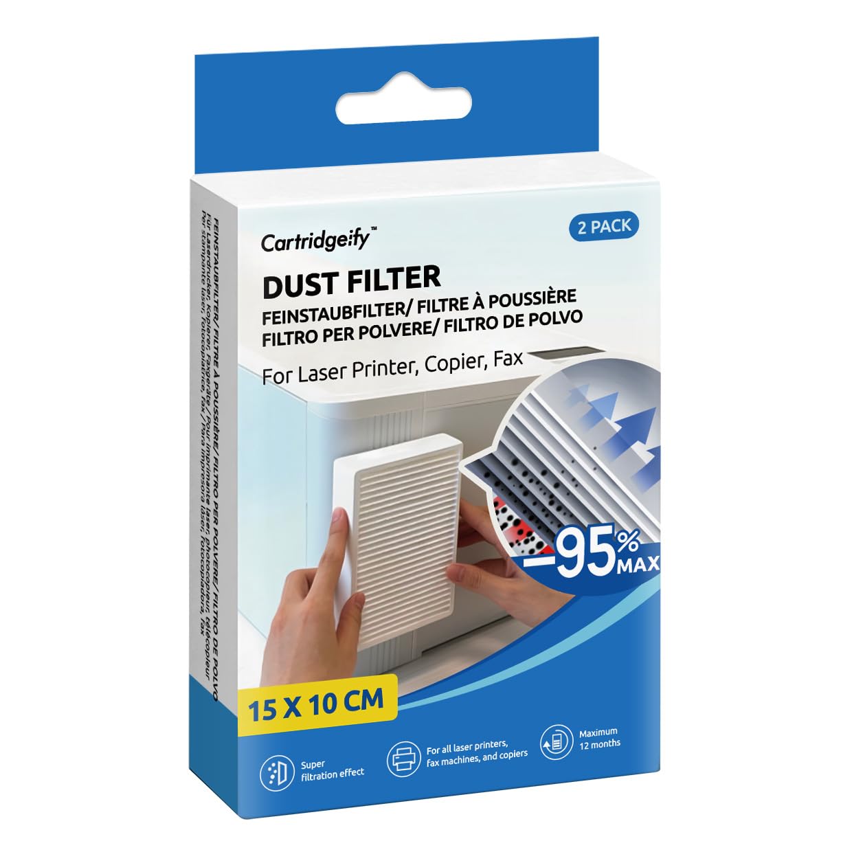 effektiver Feinstaubfilter für Laserdrucker, 150 x 100 mm, 2 Stück