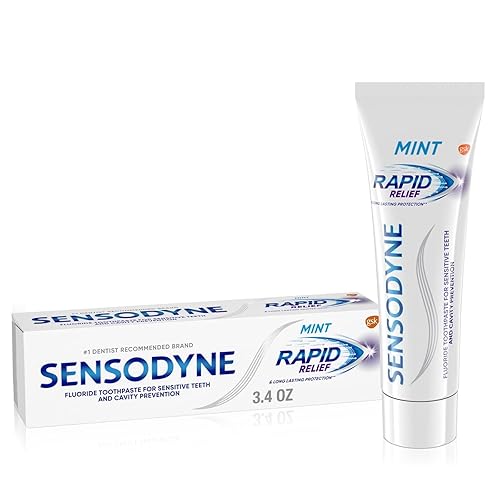Miniatura 2 de Sensodyne Pasta de dientes Rapid Relief para dientes sensibles, menta con flúor, pasta dental sensible para adultos para dientes y encías dolorosos,