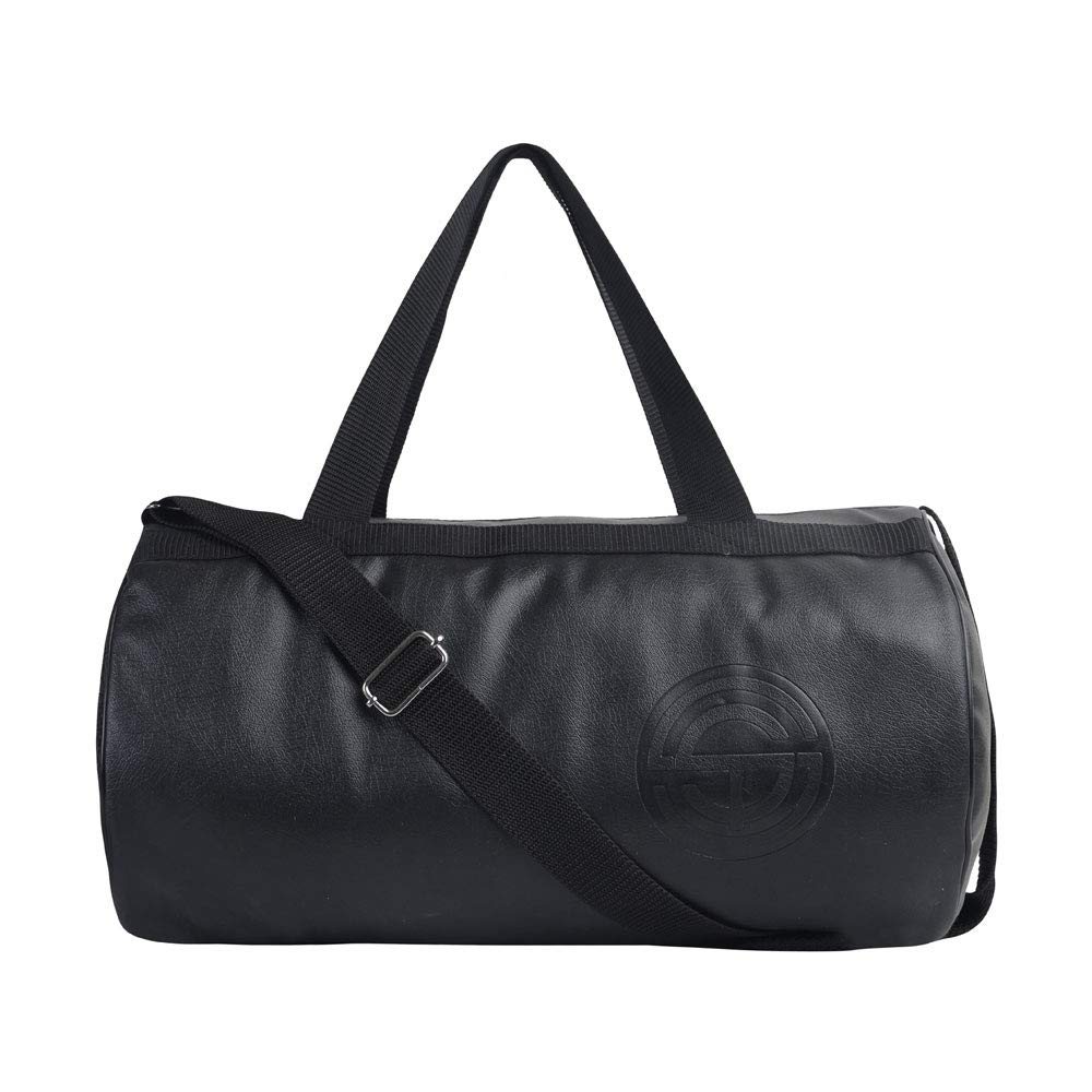 Waterproof Genuine Leatherette Gym Bag Duffel Bag for Men and Women, Heavy Duty Medium (Black)