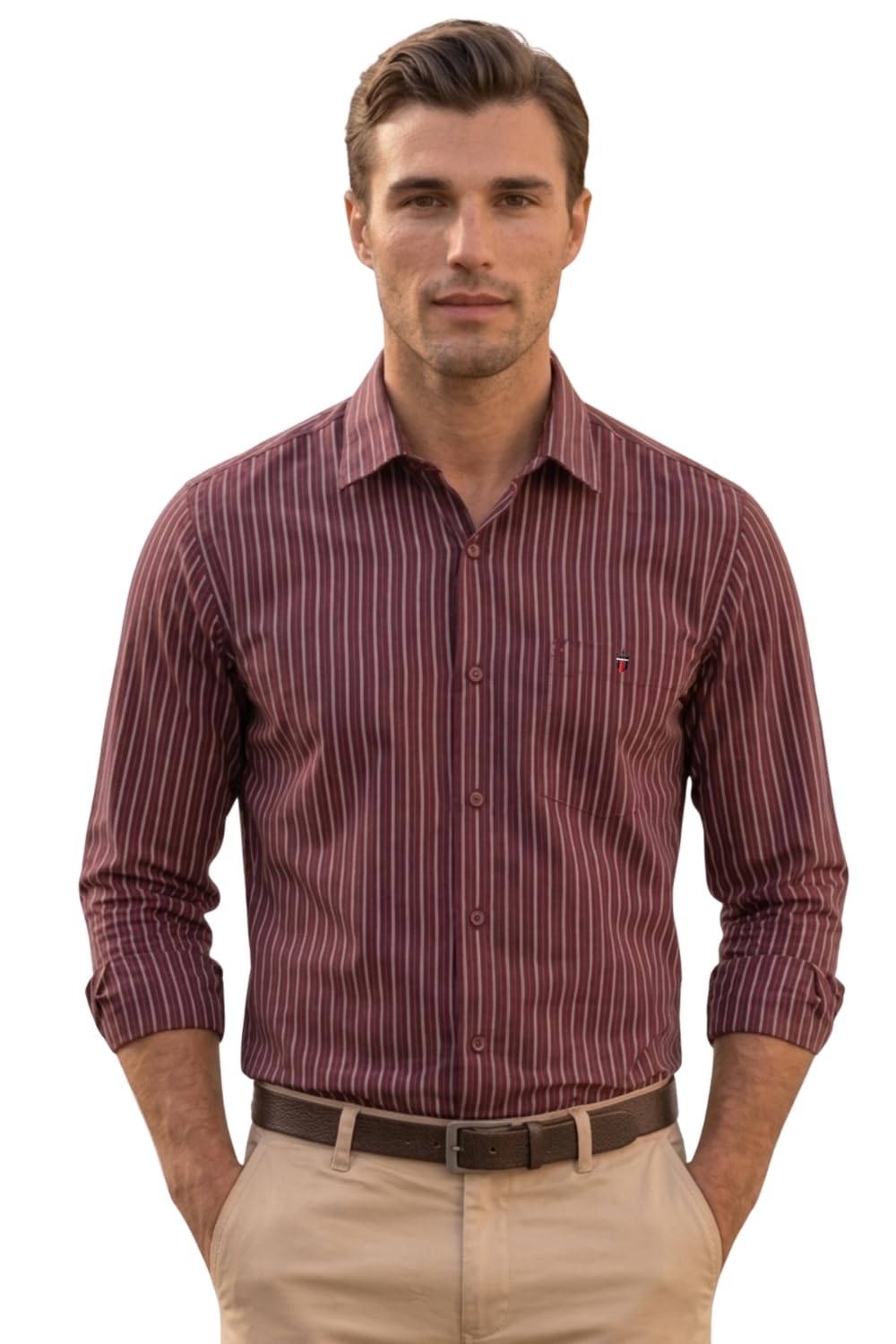 louis philippe Men's Slim Fit Signature Oxford Easy Care, Natural Stretch Full Sleeve Stripe Casual Shirt-picture-21