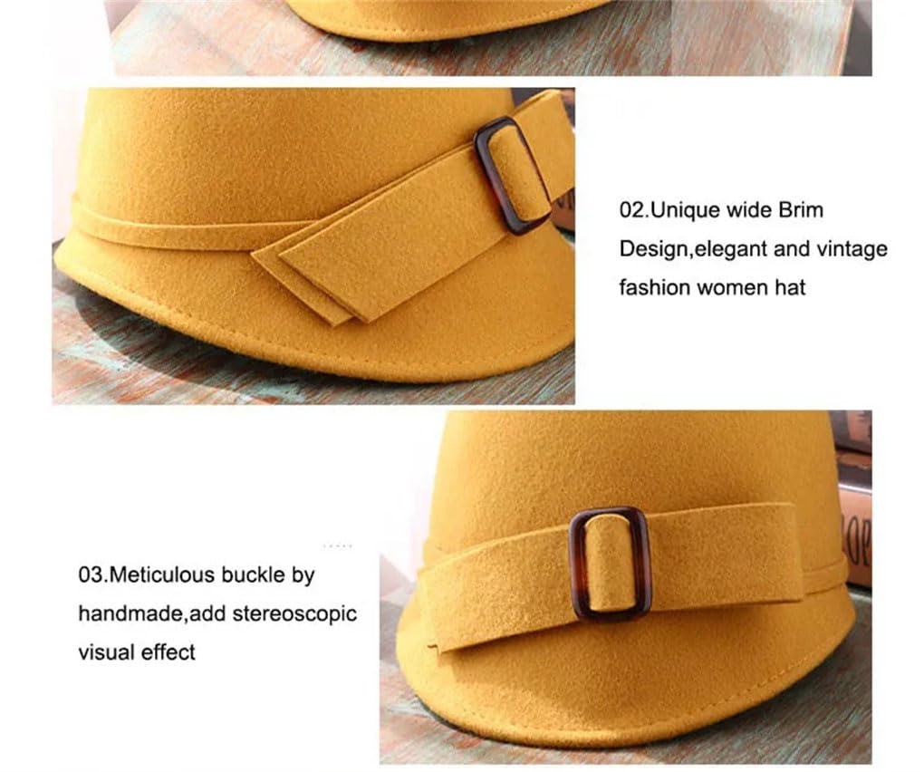 Cappello a cloche da donna in feltro di lana nero con fiocco a tesa larga Fedora cappelli floppy da donna cappelli derby
