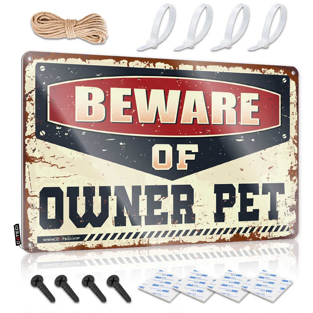 STWNVOITV Funny Garage Tin Sign Beware Of Of Owner Pet Sign Bar Sign For Home Decor Metal Signs For Bar(20X30CM)