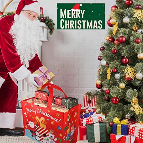 PBIEHSR 12PCS Large Christmas Tote Bags with Handles, Reusable Christmas Gift Bags Non-Woven Wrapping Grocery Shopping Bags for Xmas Holiday Party, 15.0"x12.0"x7.9"