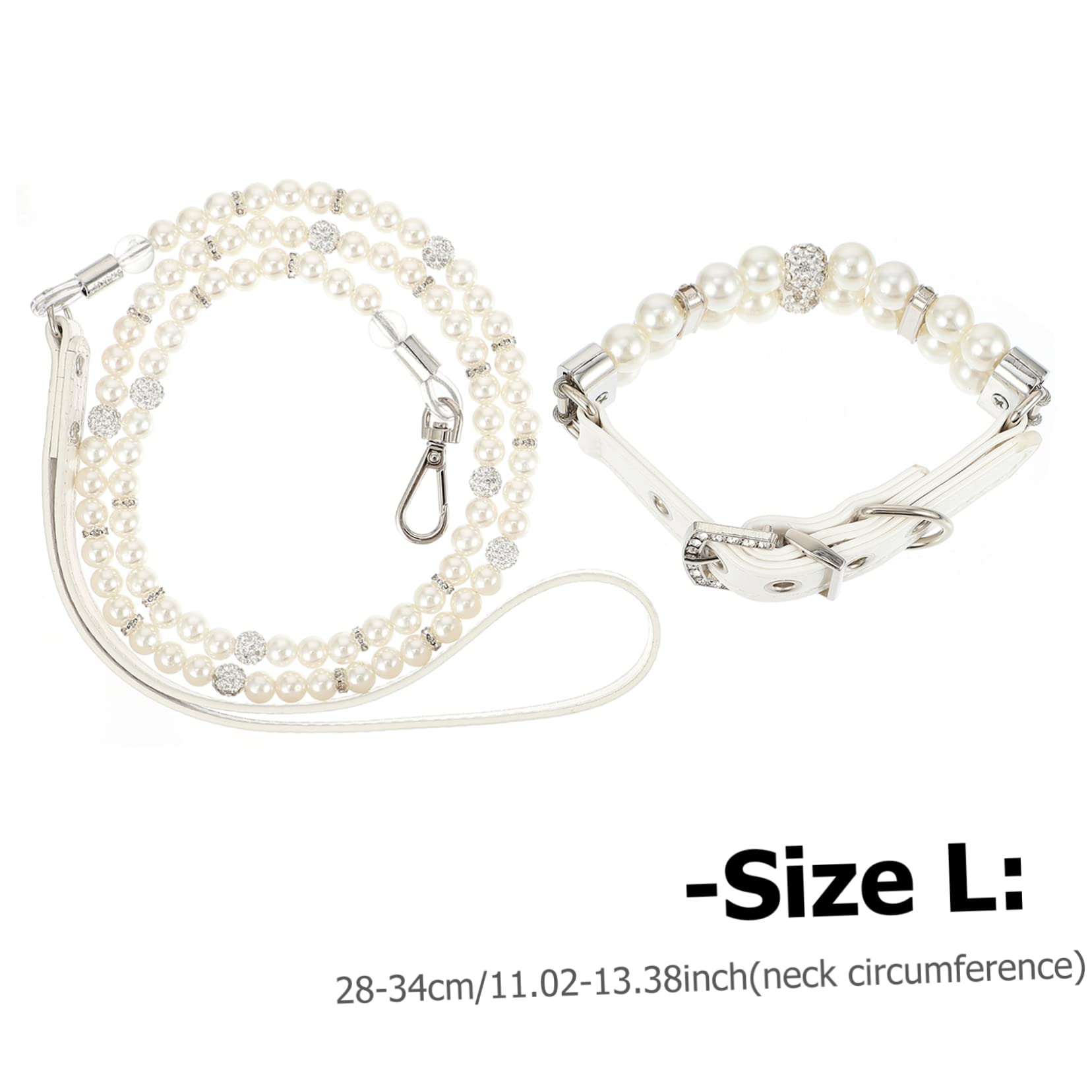 Hundeleine Halsband mit Perlen, 2 Stück, Pu Leder, Weiß | Welpen und Hunde, Flexibel und Verstellbar, Süßes Design, Leicht und Auszuziehen