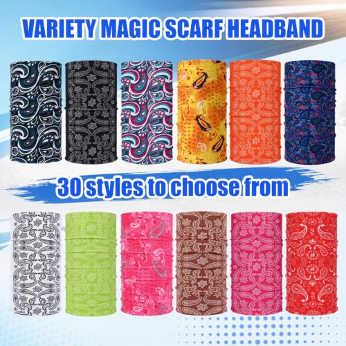 Image of Tarpop 12 /30 Pcs Neck Gaiters Scarf Elastic Wrap Headband Sweat Absorbing Bandana for Women Men Sports Yoga Running