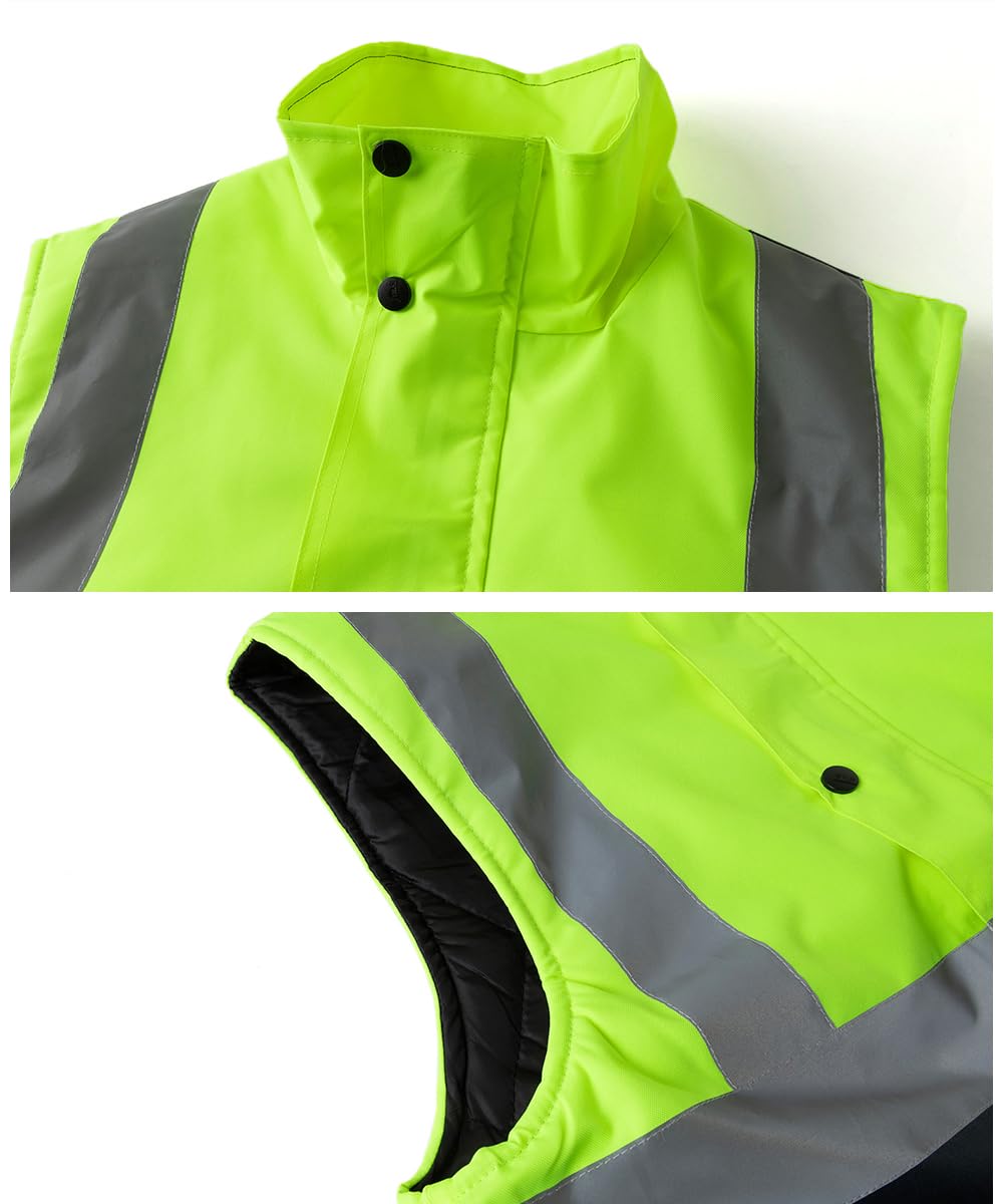 Gilet Haute Visibilité pour Homme Imperméable Gilet Rembourré de Sécurité avec Bandes Réfléchissantes Veste d'hiver Sans Manches