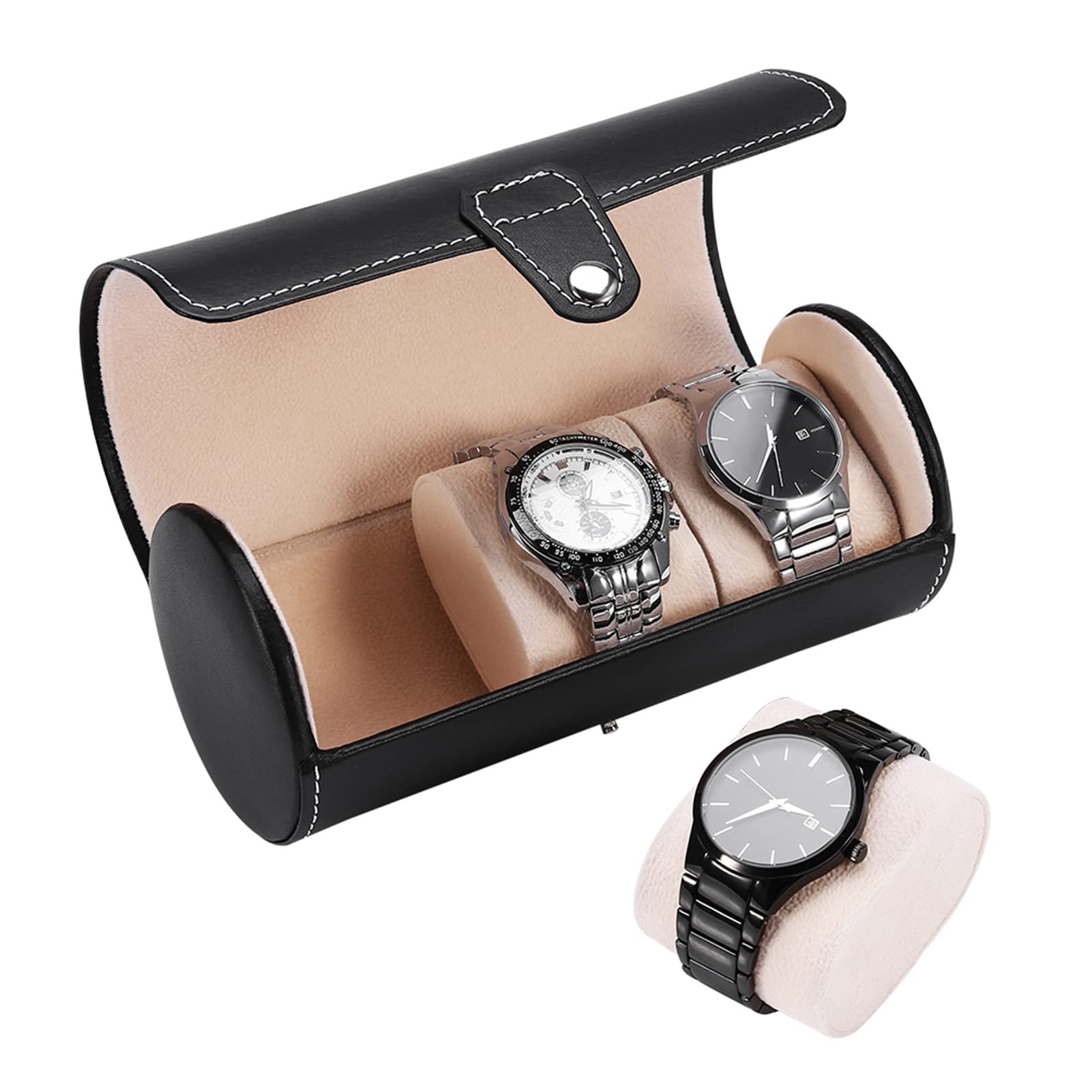 HVMBEUGOS 3 Slot Travel Watch Case Roll Organizer, Portable Velvet Lining Jewelry Display Storage Wristwatch Box for Watch Collection Storage (Black)