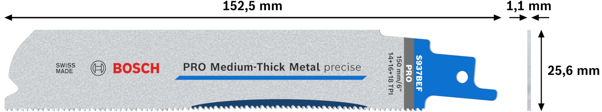 Bosch 5x PRO Medium-Thick Metal S937BEF Hassas Panter Testere Bıçağı (Metal Borular ve Profiller, Demir İçermeyen Metaller, Uzunluk 150 mm, Professional Aksesuar Panter Testere)
