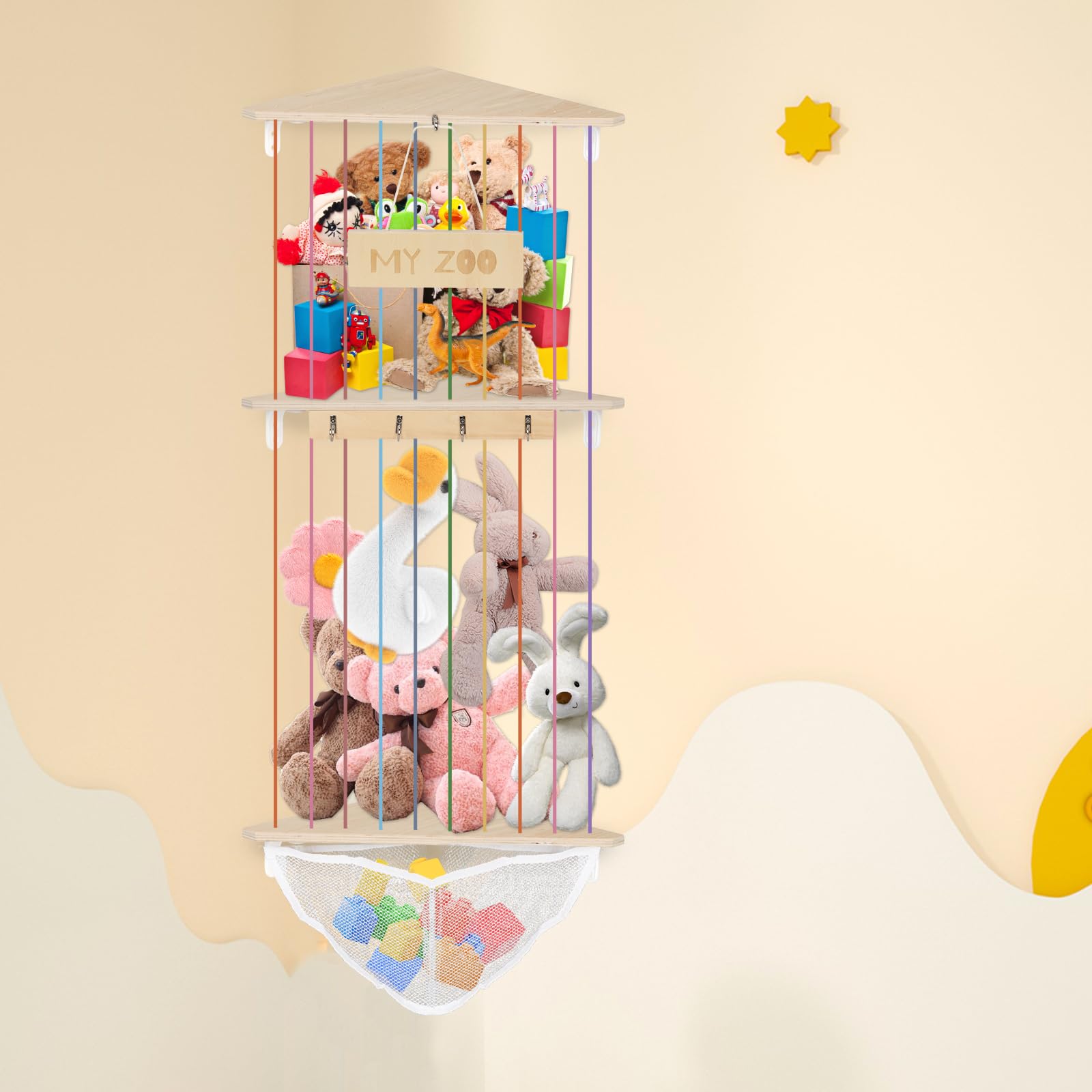 ZYEKIU 2 Pezzi Porta Peluche Verticale, Rete per Animali di Peluche con 20 Ganci Metallici, Portaoggetti da Appendere Boemo, Amaca Giocattolo Bianco per Conserva le Bambole e Appendi le Foto