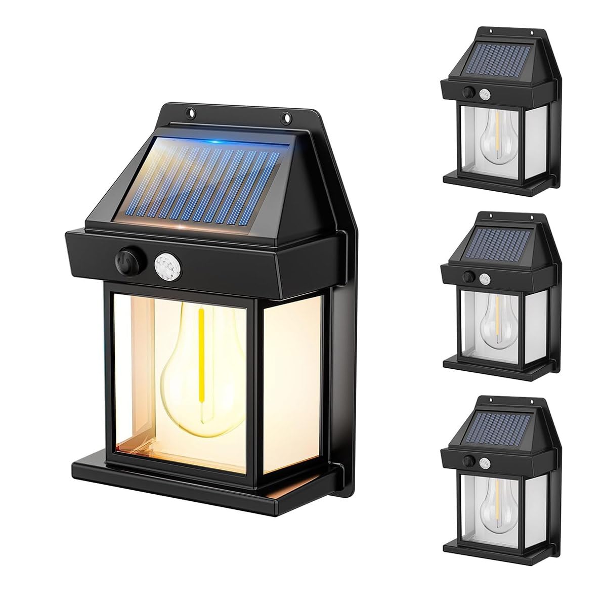 Lumisky Lote de 4 apliques de pared solares LED blanco cálido, 4 bombillas Sunflare H17 cm