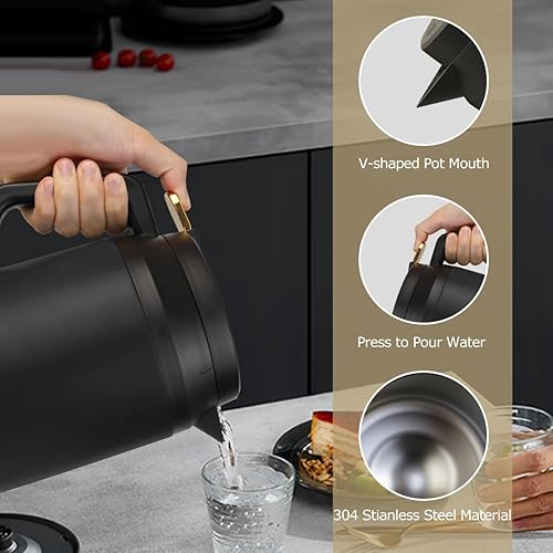 Miniatura 3 de Jarra térmica para café, 51 onzas1.5 L, acero inoxidable de grado 304 aislada al vacío, jarra térmica para agua calientefría con filtro de té,