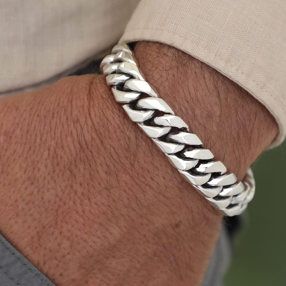 VY JEWELRY Super HEAVY DUTY Solid 925 Sterling Silver 12mm / 20mm Link Men Bracelet - Sizes 7.5 to 10.5 Inches
