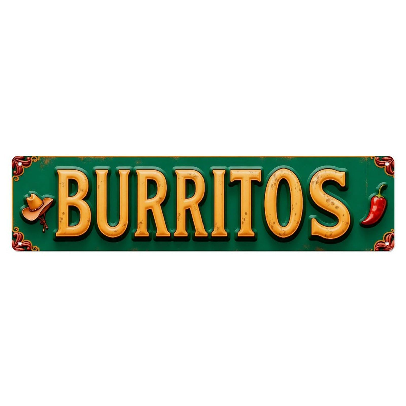 Burritos Sign With Chili Pepper Metal Tin Sign Plaque