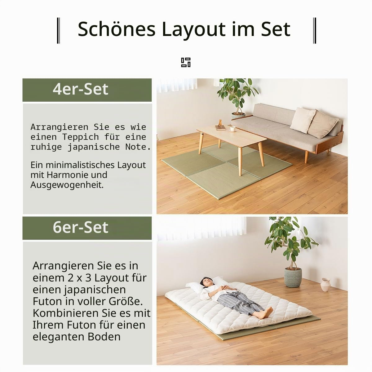 EMOOR Japanische Tatami-Matte 70 x 70cm 4er-Set Natur-Segergras (Ungefärbt), Faltbare Igusa-Matratze Bodenschlaf Japanische Futon-Matratze Meditation Yoga Zen